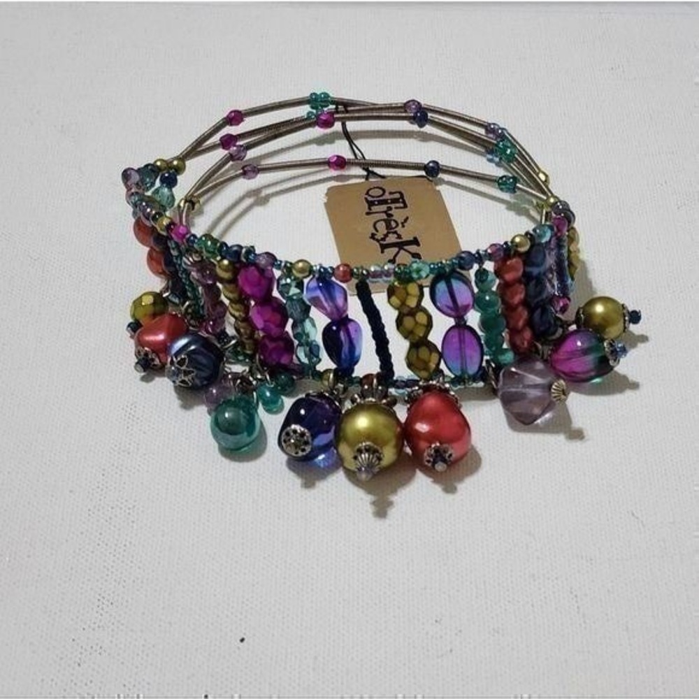 Treska Beaded Choker Necklace Multicolor Wire Multi-Strand Dangle Charm Boho NEW